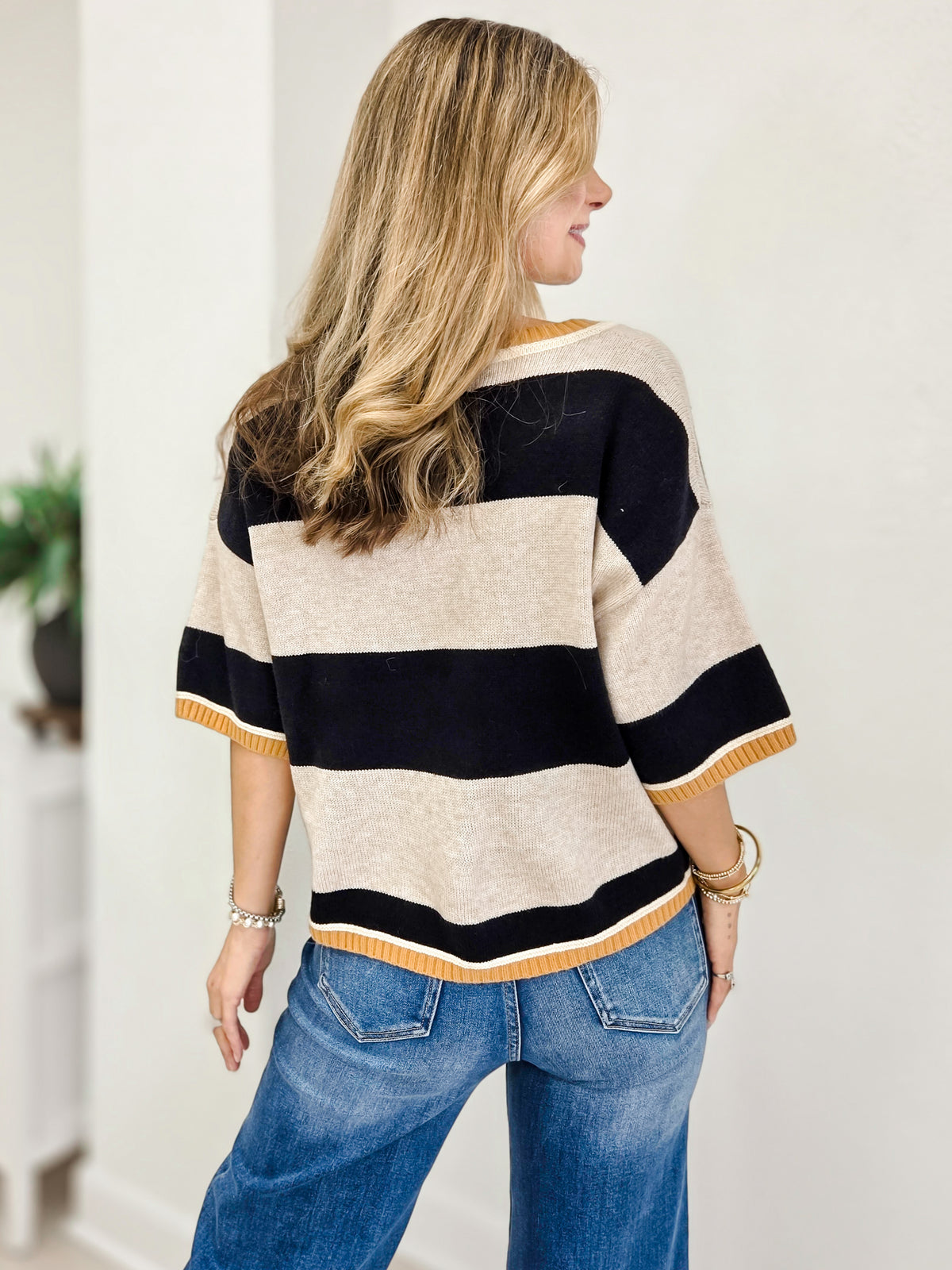 Wide Stripe Loose Fit Cardigan Sweater
