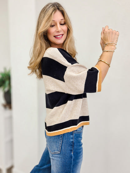 Wide Stripe Loose Fit Cardigan Sweater