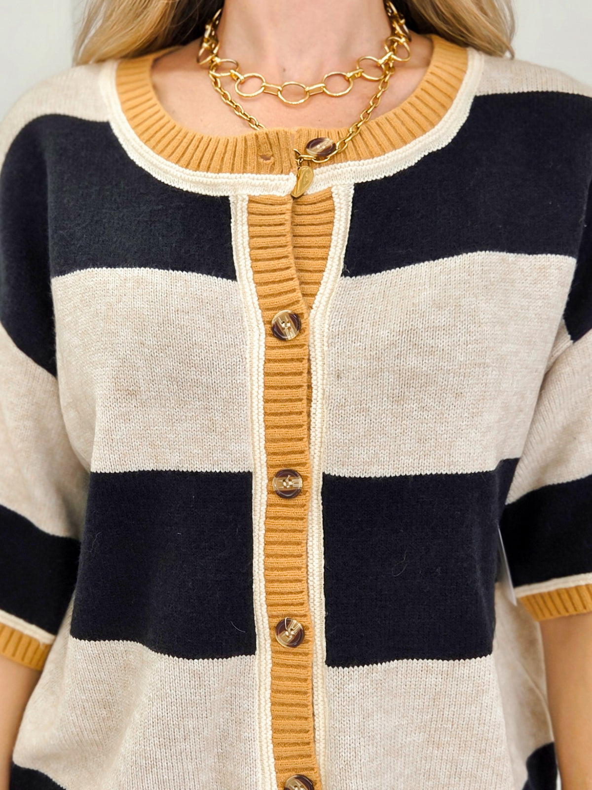 Wide Stripe Loose Fit Cardigan Sweater