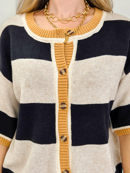 Wide Stripe Loose Fit Cardigan Sweater