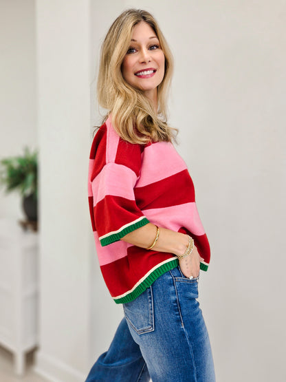 Casual Cozy Christmas Striped Sweater Top
