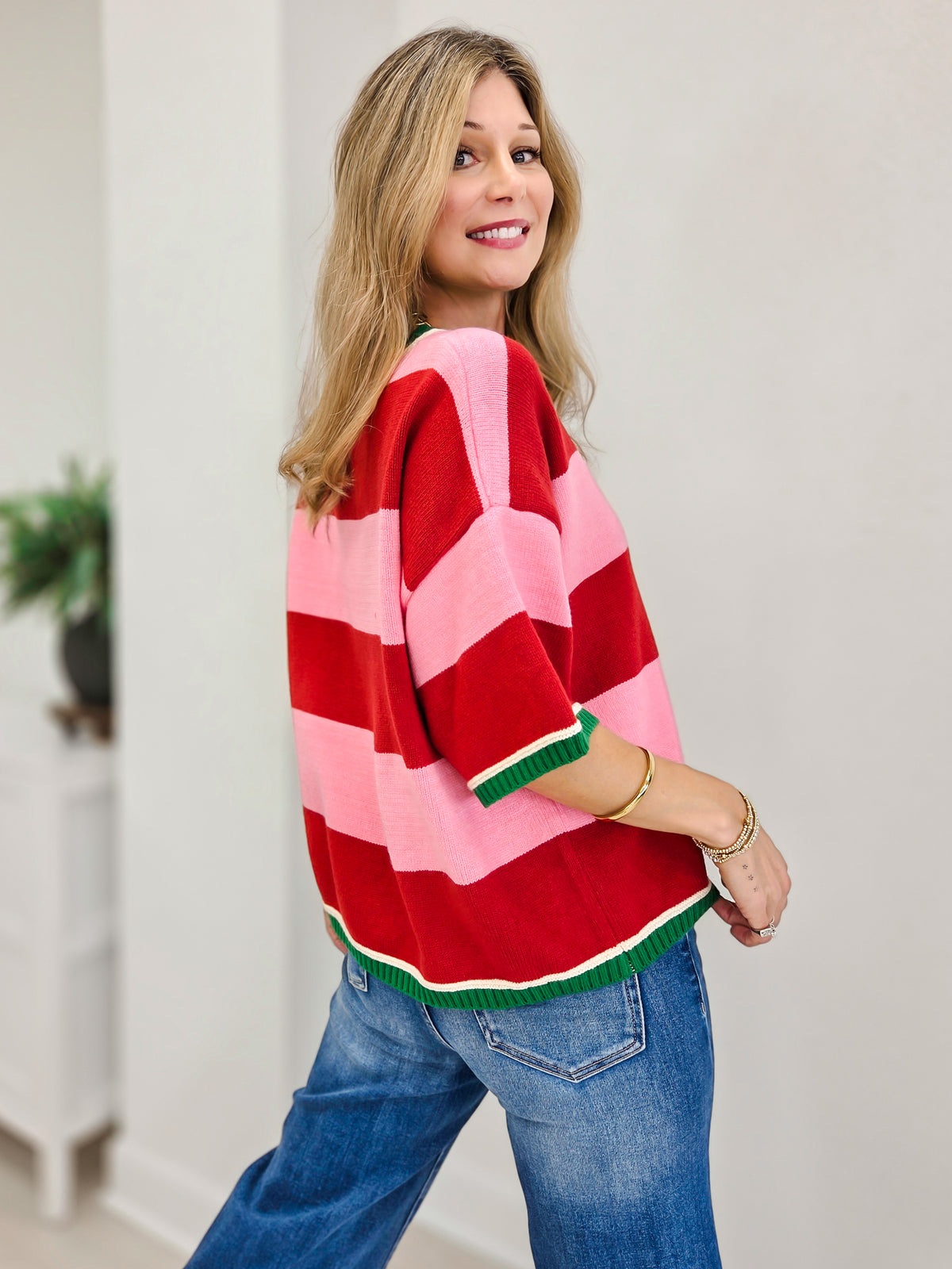 Casual Cozy Christmas Striped Sweater Top