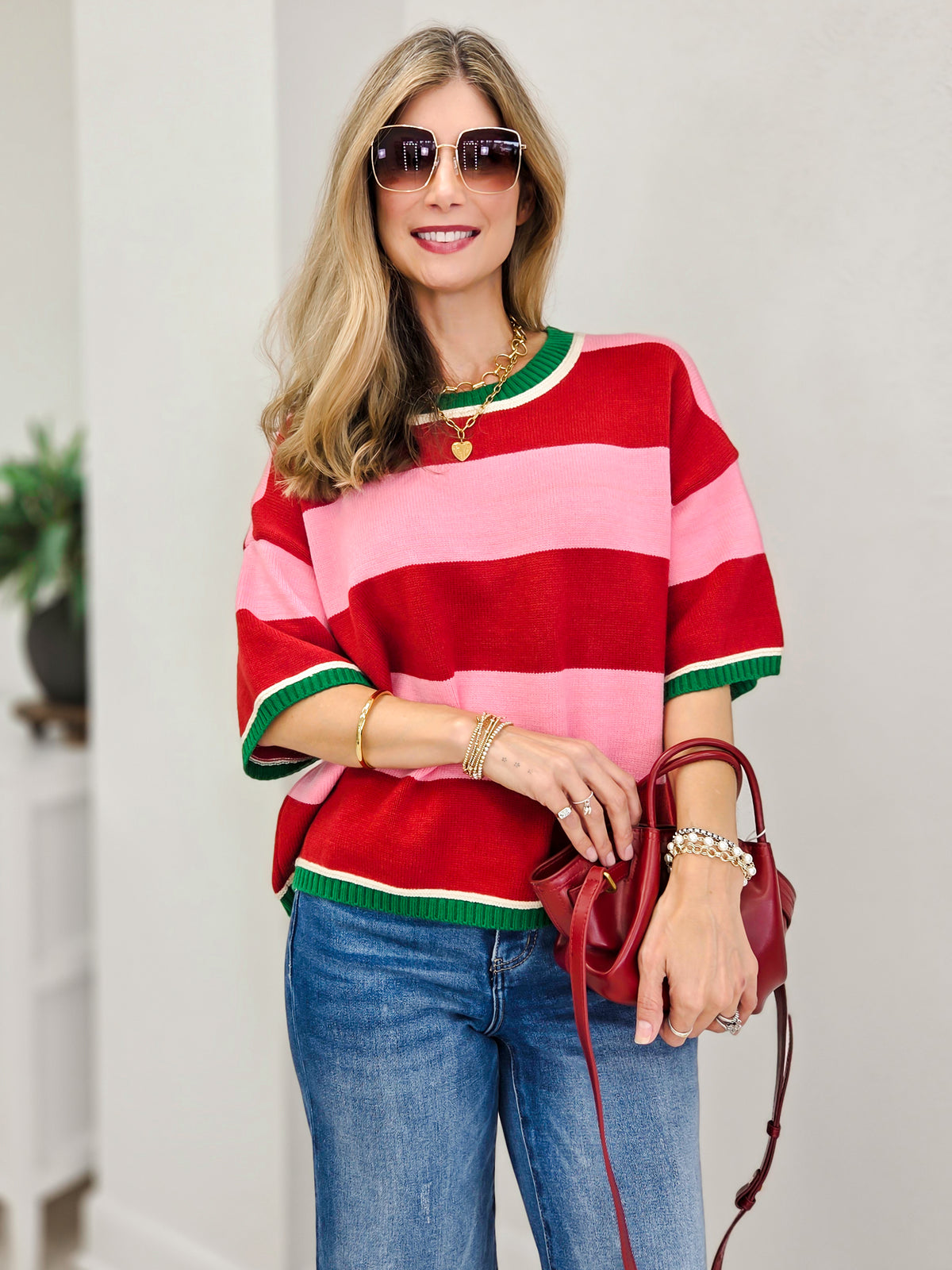 Casual Cozy Christmas Striped Sweater Top