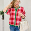 Christmas Check Gingham Cardigan With Green Hem Detail