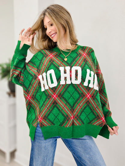 Ho Ho Ho Plaid Christmas Sweater