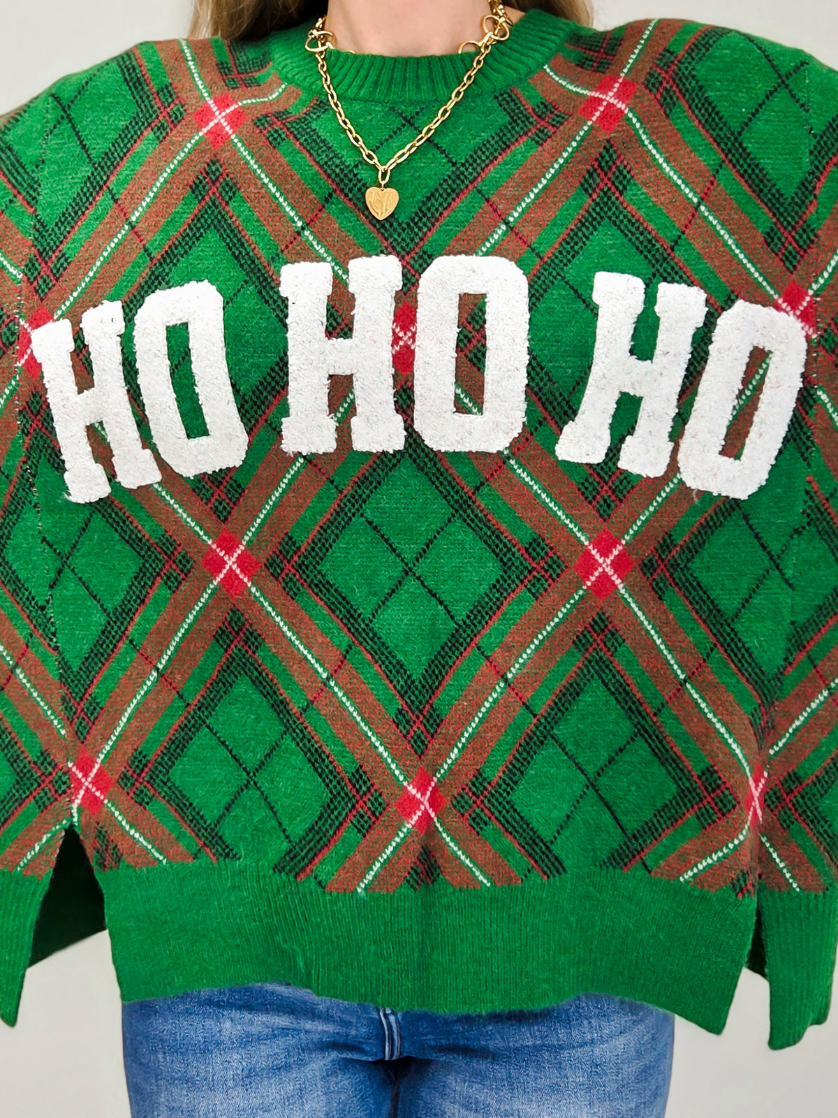 Ho Ho Ho Plaid Christmas Sweater