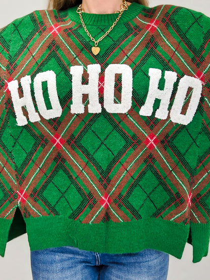 Ho Ho Ho Plaid Christmas Sweater