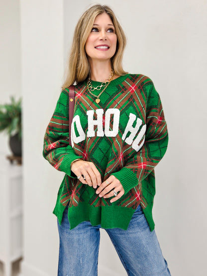Ho Ho Ho Plaid Christmas Sweater