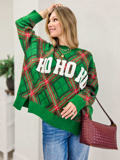 Ho Ho Ho Plaid Christmas Sweater