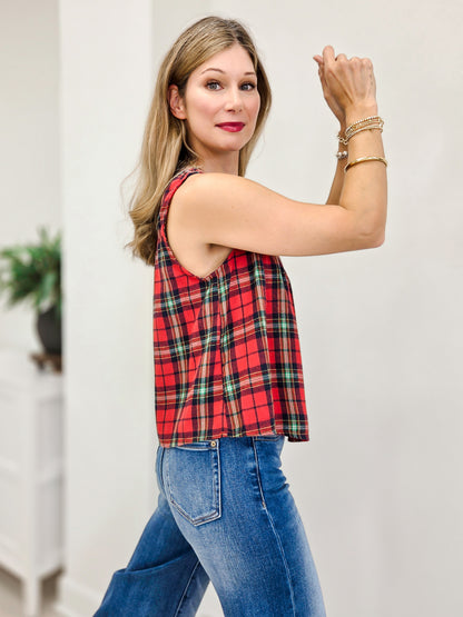 Christmas Checkered Plaid Sleeveless Holiday Top