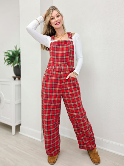 Red Plaid Holiday Overalls