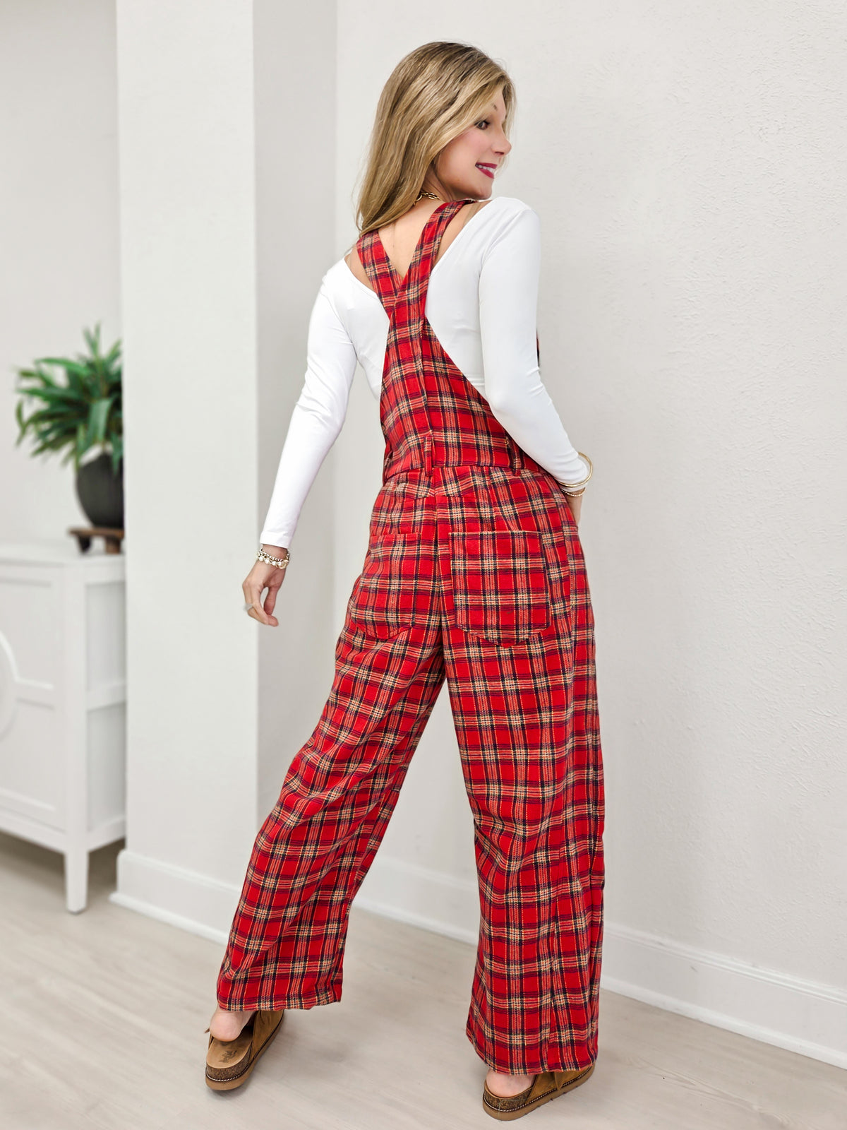 Red Plaid Holiday Overalls