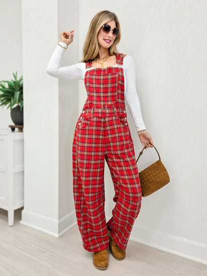 Red Plaid Holiday Overalls