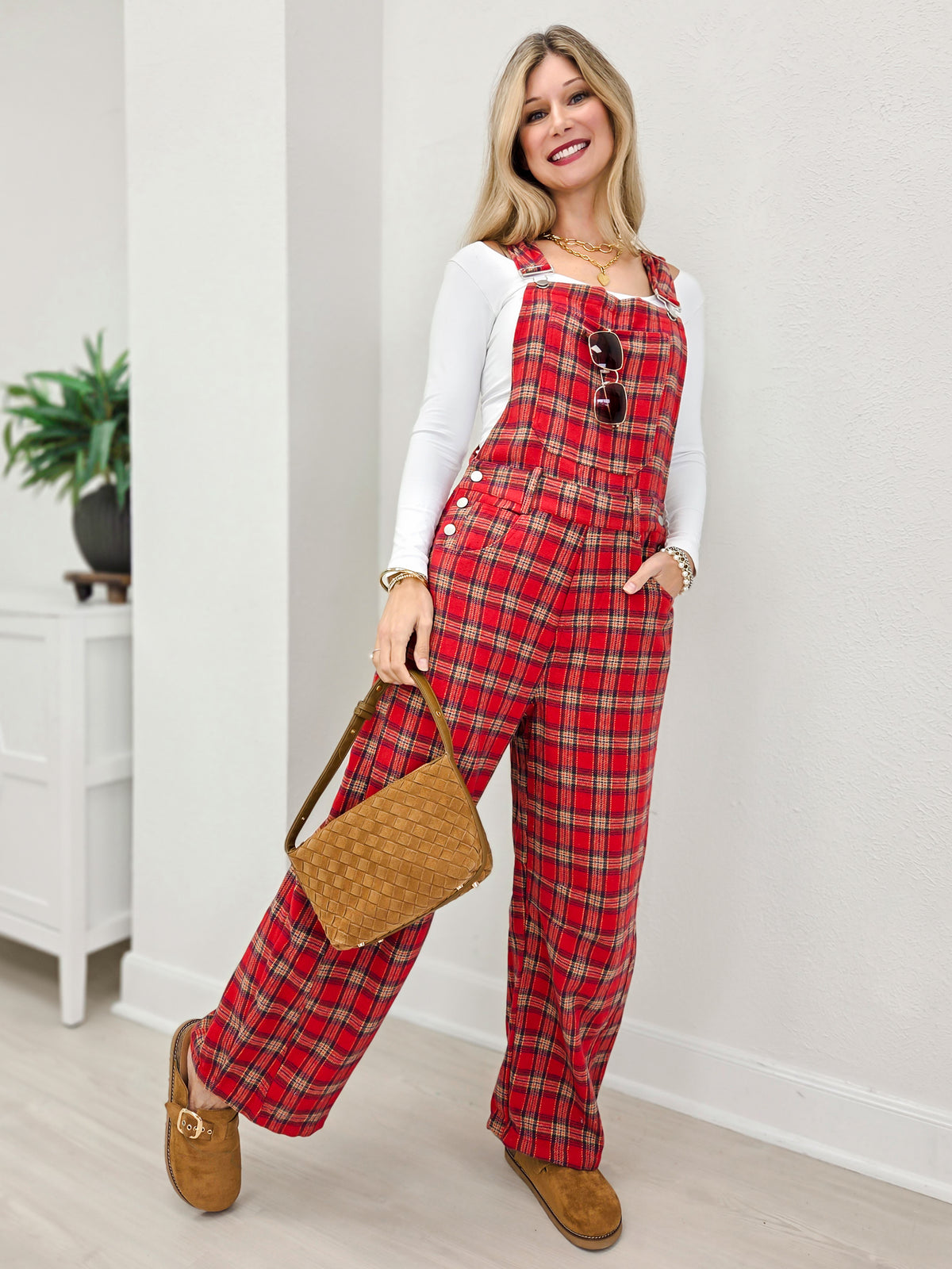 Red Plaid Holiday Overalls