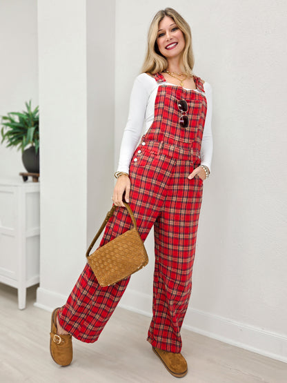 Red Plaid Holiday Overalls
