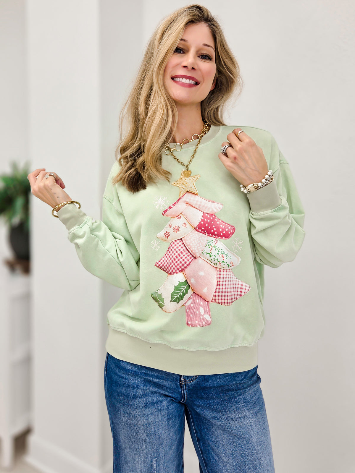 Pink Sewn Christmas Tree Graphic Top