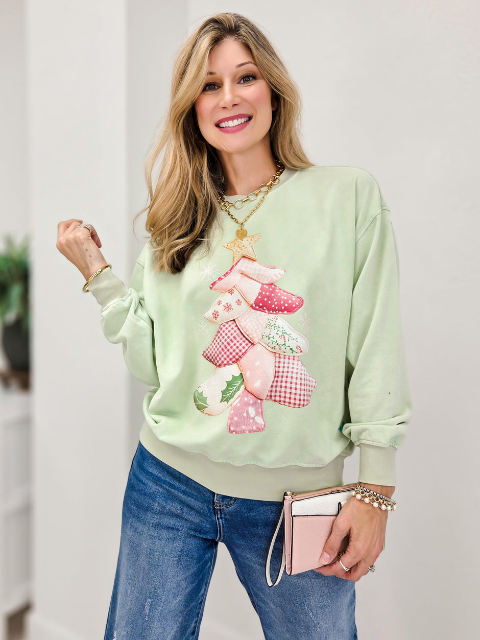 Pink Sewn Christmas Tree Graphic Top