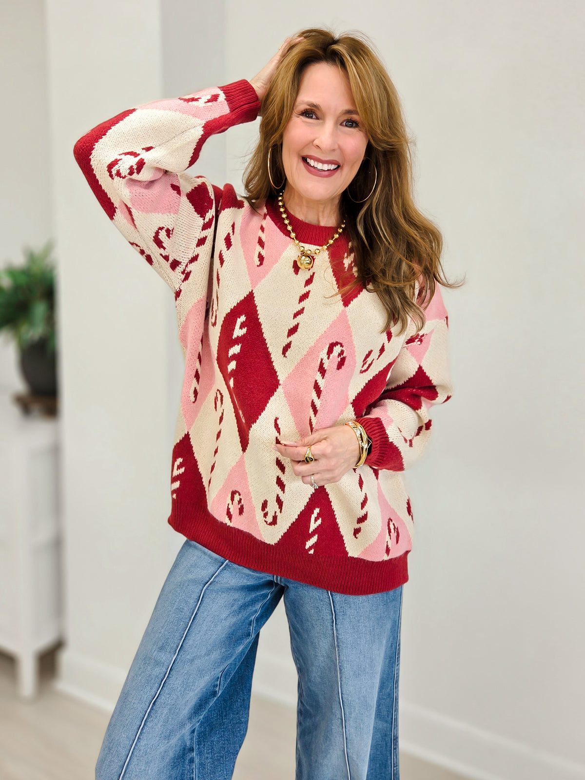 Candy Cane Argyle Sweater
