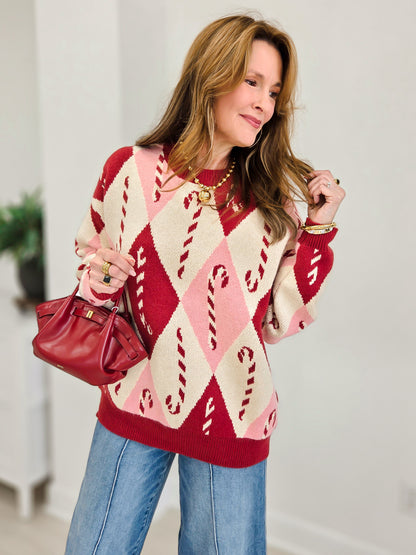 Candy Cane Argyle Sweater