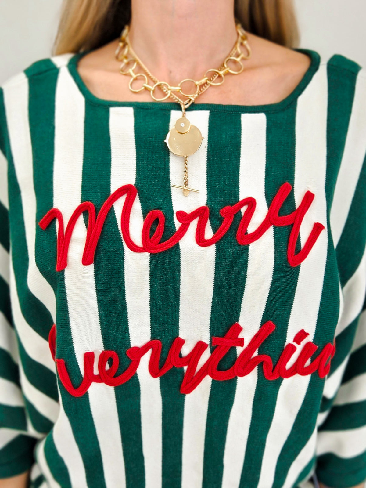 Christmas Lettering Striped Dolman Sleeve Sweater