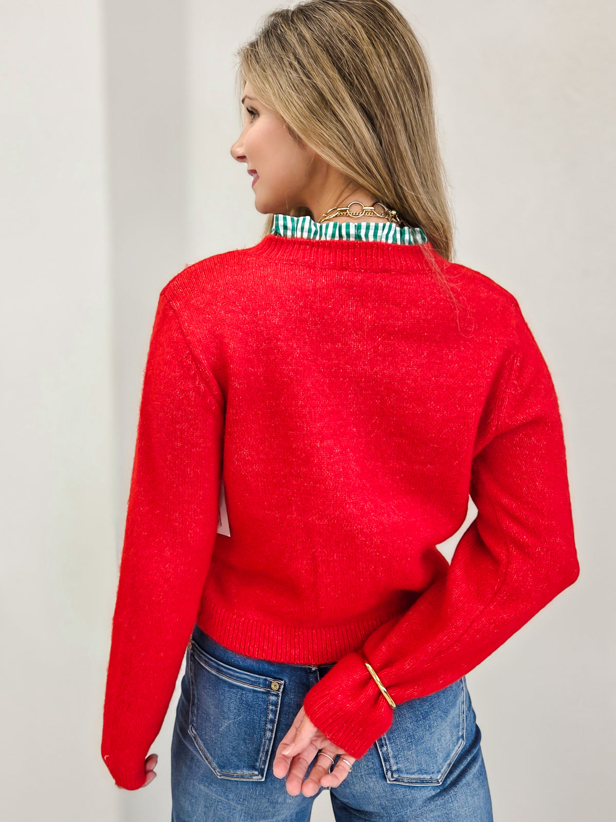 Gingham Christmas Ruffled Cardigan