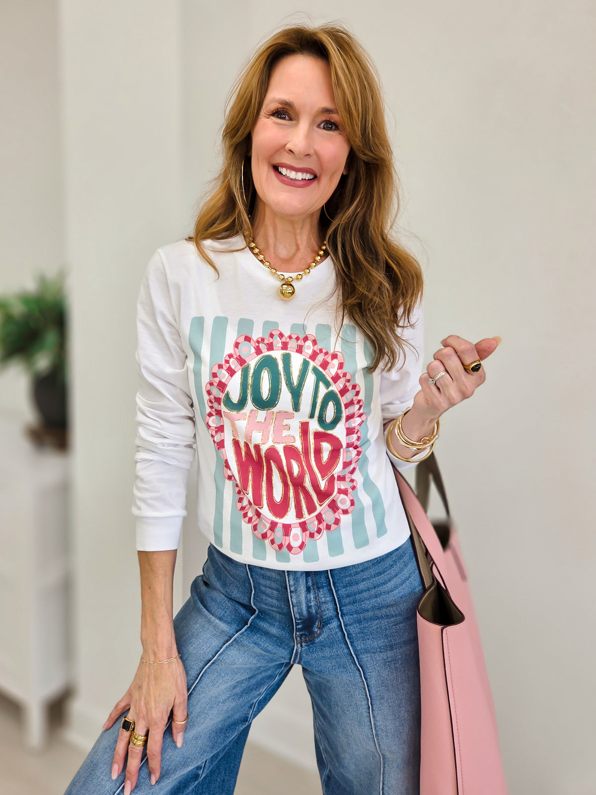 Joy To The World Preppy Long Sleeve Graphic Tee