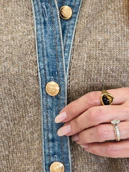Denim Contrast Sweater Cardigan