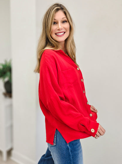 The Everyday Edit Long Sleeve Textured Gauze Button Down Shirt