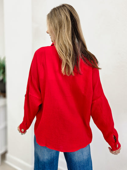 The Everyday Edit Long Sleeve Textured Gauze Button Down Shirt