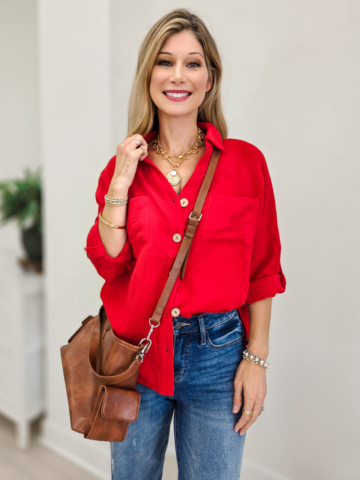The Everyday Edit Long Sleeve Textured Gauze Button Down Shirt