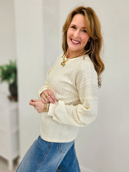 Cozy Daydream Long Sleeve Cable Knit Crewneck Sweater