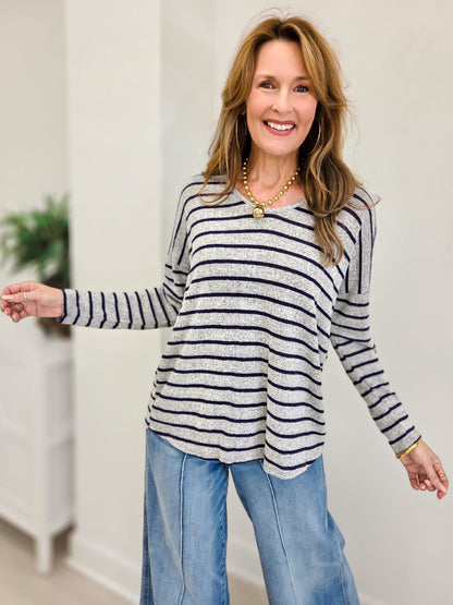 Back To Basics Long Sleeve Striped Button Back Knit Sweater