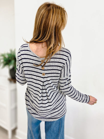 Back To Basics Long Sleeve Striped Button Back Knit Sweater