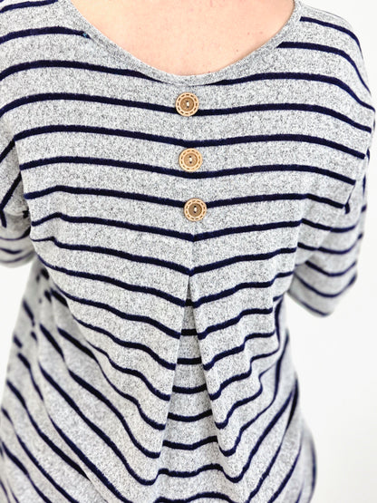 Back To Basics Long Sleeve Striped Button Back Knit Sweater