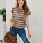 Multi Stripe Drop Shoulder Short Sleeve Sweater Top