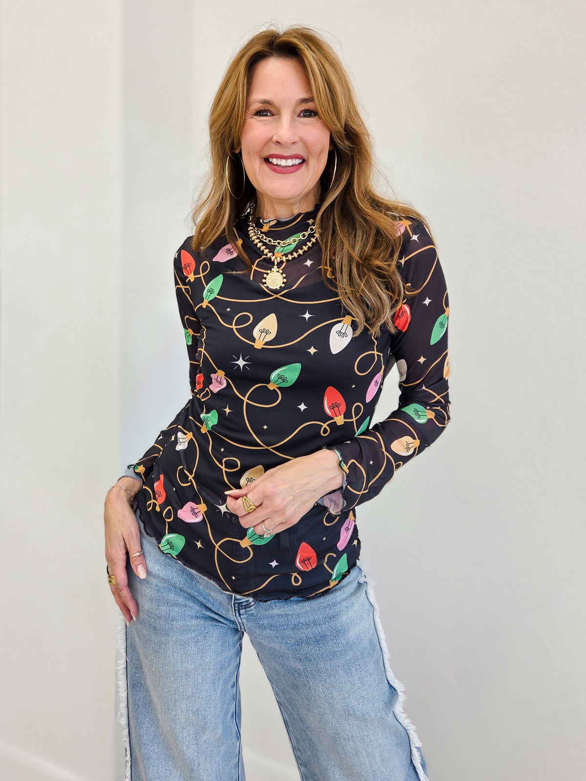 Christmas Light Frilled Merrow Hem Top