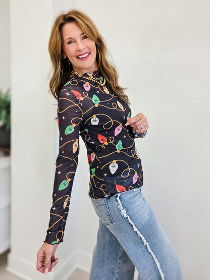 Christmas Light Frilled Merrow Hem Top