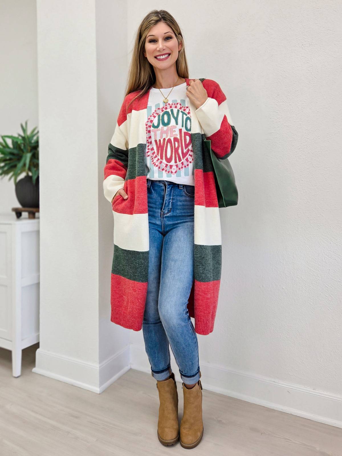 Christmas Color Block Long Sweater Cardigan