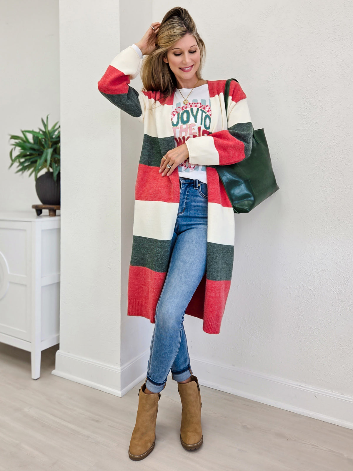 Christmas Color Block Long Sweater Cardigan