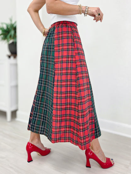 Christmas Multi Tartan Color Block Maxi Skirt