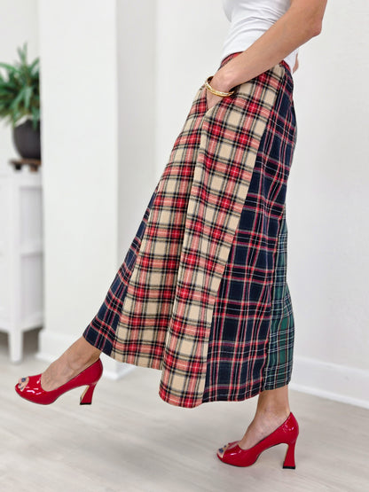 Christmas Multi Tartan Color Block Maxi Skirt