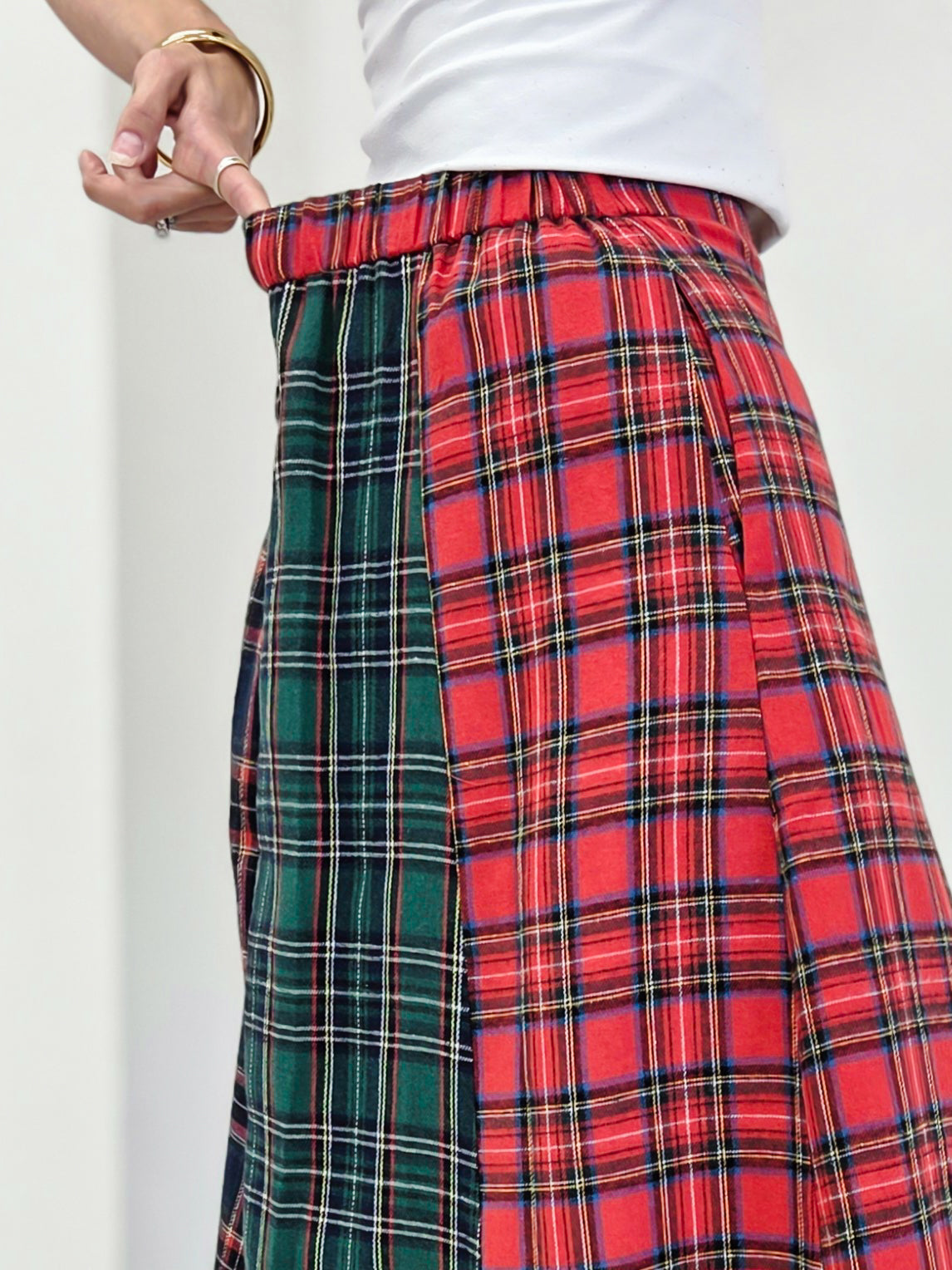 Christmas Multi Tartan Color Block Maxi Skirt