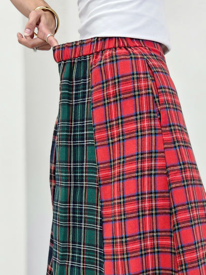 Christmas Multi Tartan Color Block Maxi Skirt