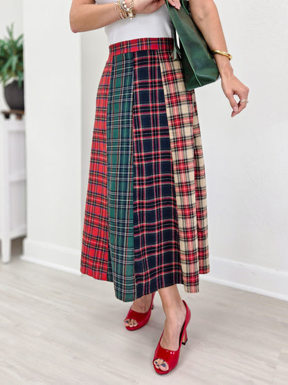 Christmas Multi Tartan Color Block Maxi Skirt