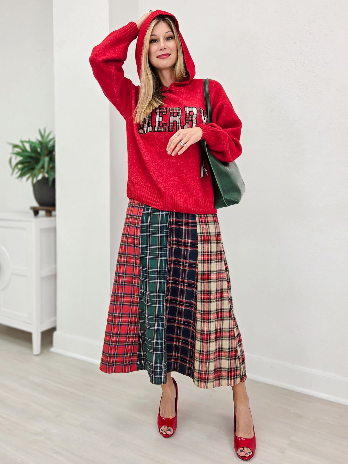 Christmas Multi Tartan Color Block Maxi Skirt