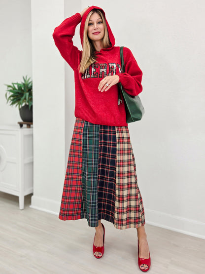 Christmas Multi Tartan Color Block Maxi Skirt