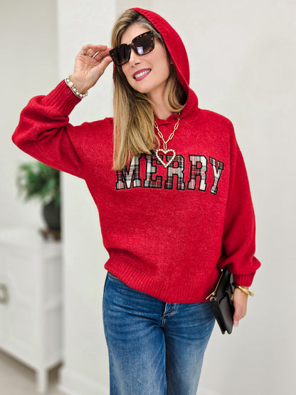 Merry Patchwork Oversized Hoodie Sweater