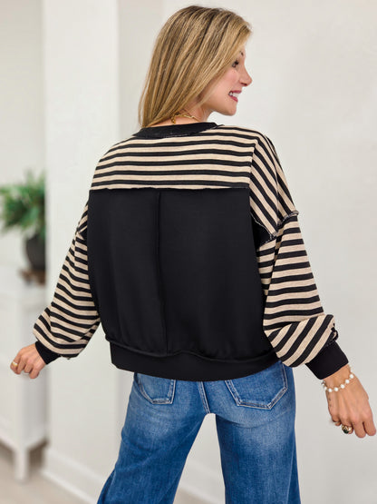 Striped Drop Shoulder Pullover Sweatshirt
