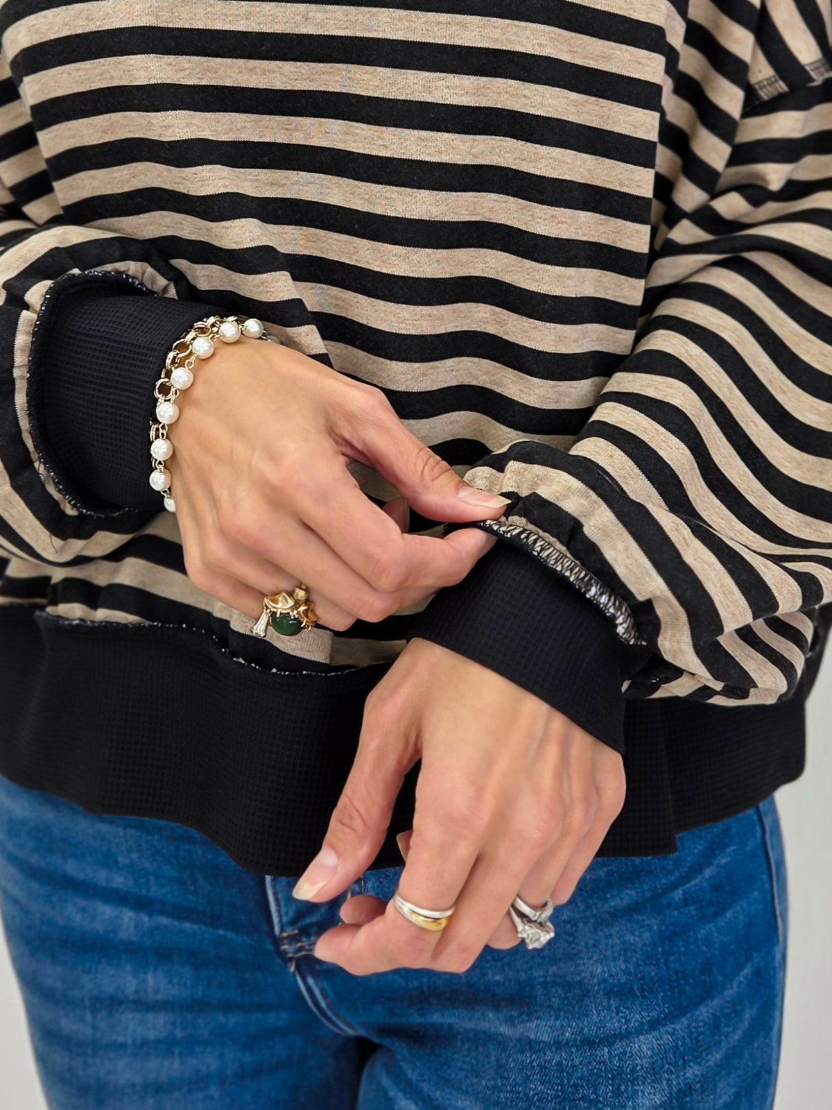 Striped Drop Shoulder Pullover Sweatshirt