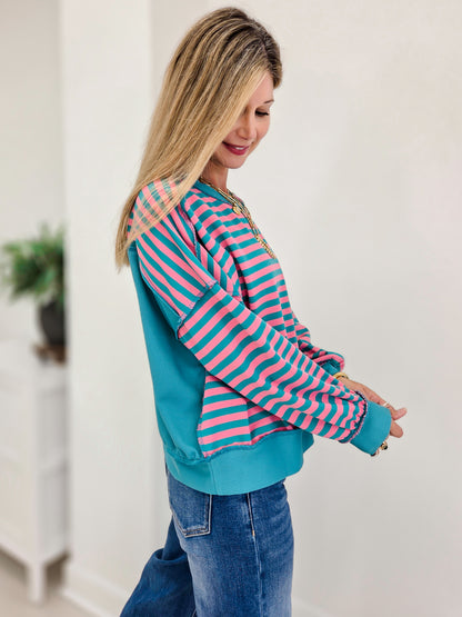 Striped Drop-shoulder Pullover Sweatshirt